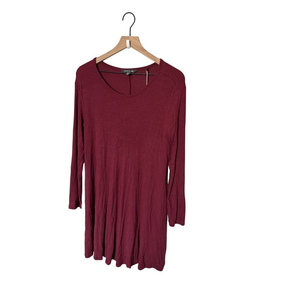 Toad&Co Daisy Rib LS Swing Dress Port Burgundy Red Ribbed Knit Mini Dress Large